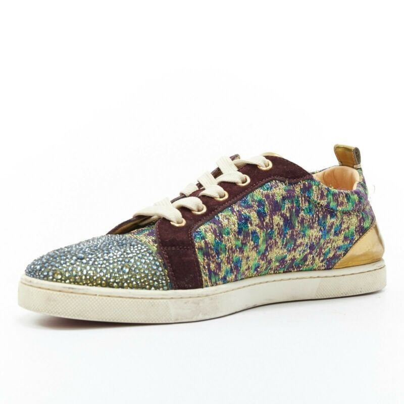 Christian Louboutin CHRISTIAN LOUBOUTIN Gondola gold jacquard strass crystal toe low sneaker EU38.5 Size US 8.5 / IT 38.5 - 4 Thumbnail