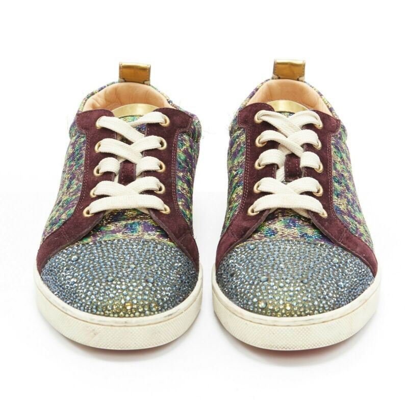 Christian Louboutin CHRISTIAN LOUBOUTIN Gondola gold jacquard strass crystal toe low sneaker EU38.5 Size US 8.5 / IT 38.5 - 3 Thumbnail