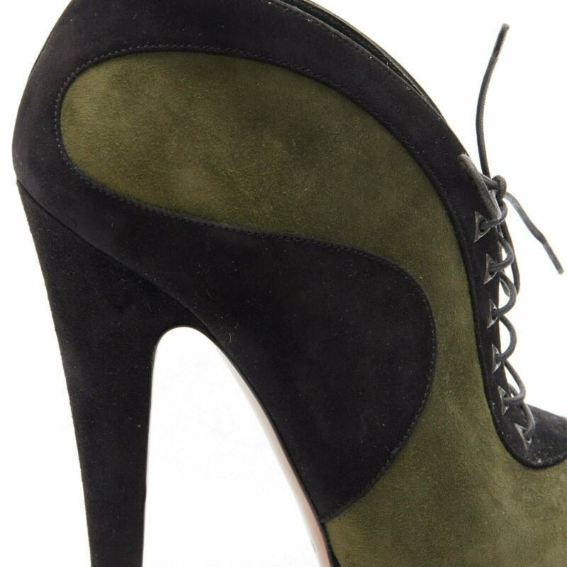Alaia ALAIA black green suede leather lace up platform ankle bootie EU37 Size US 7 / IT 37 - 9 Thumbnail
