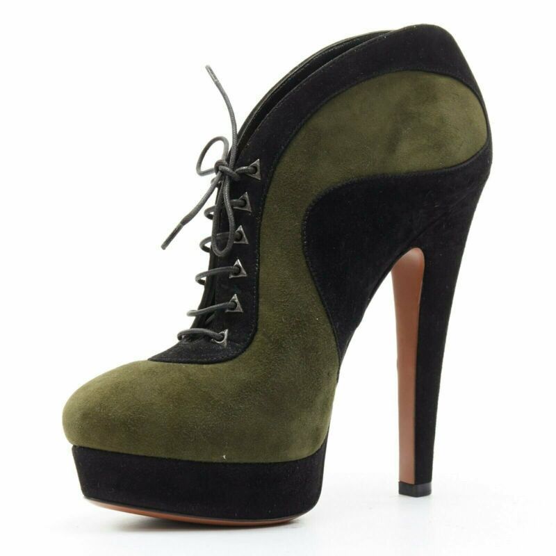 Alaia ALAIA black green suede leather lace up platform ankle bootie EU37 Size US 7 / IT 37 - 4 Thumbnail