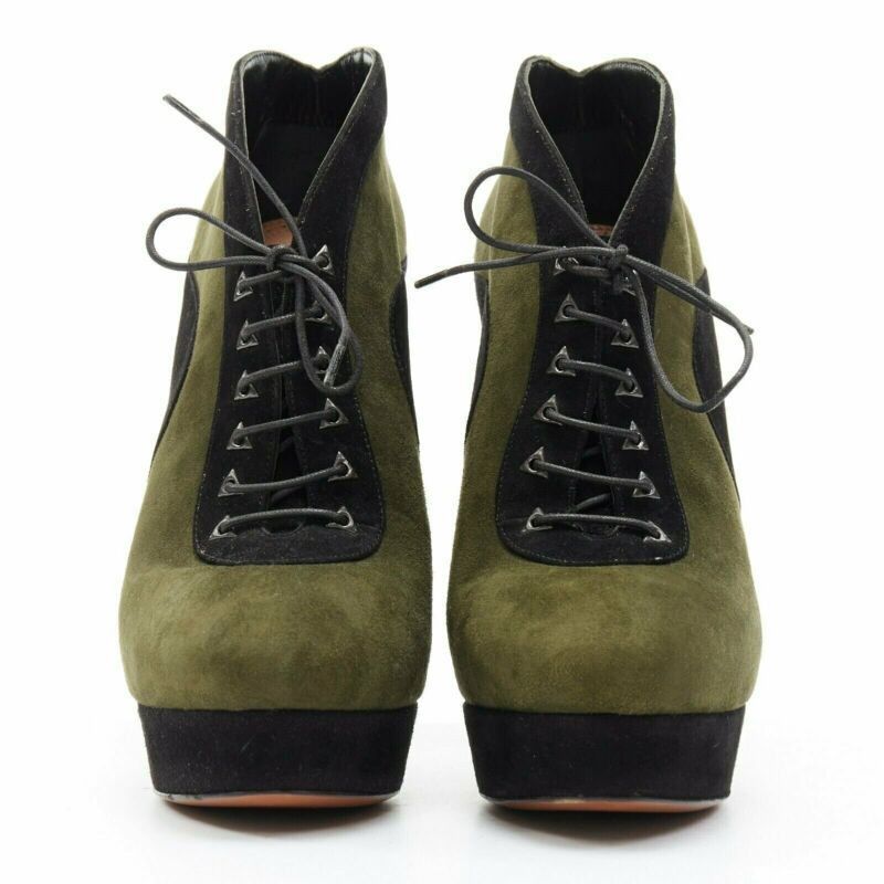 Alaia ALAIA black green suede leather lace up platform ankle bootie EU37 Size US 7 / IT 37 - 3 Thumbnail