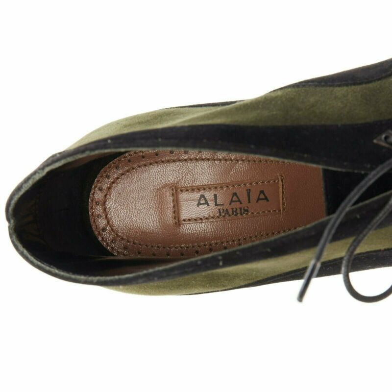 Alaia ALAIA black green suede leather lace up platform ankle bootie EU37 Size US 7 / IT 37 - 10 Thumbnail