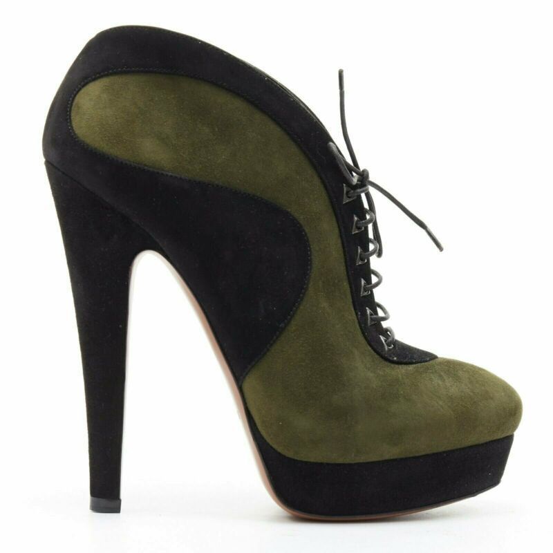 Alaia ALAIA black green suede leather lace up platform ankle bootie EU37 Size US 7 / IT 37 - 2 Thumbnail
