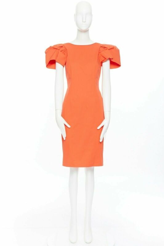 Dsquared2 DSQUARED2 red orange ruche drape dart puff sleeve big shoulders dress IT44 L Size M / US 6-8 / IT 42-44 - 3 Thumbnail