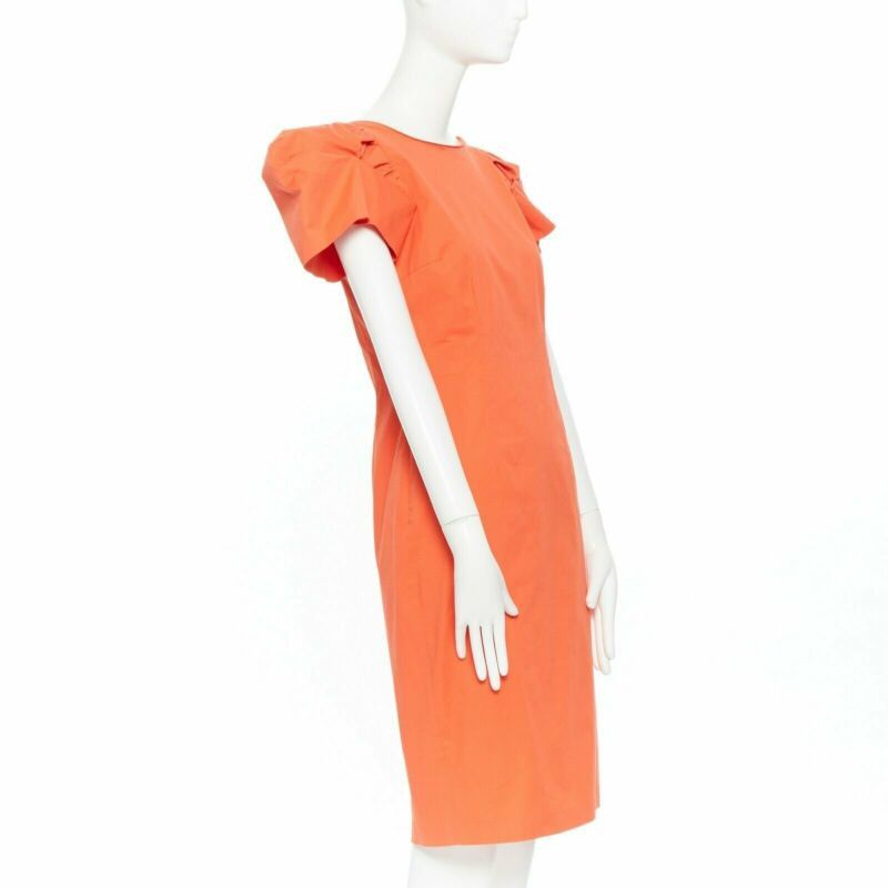 Dsquared2 DSQUARED2 red orange ruche drape dart puff sleeve big shoulders dress IT44 L Size M / US 6-8 / IT 42-44 - 4 Thumbnail
