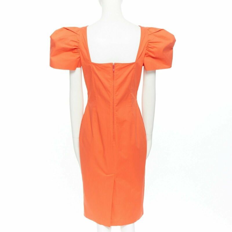 Dsquared2 DSQUARED2 red orange ruche drape dart puff sleeve big shoulders dress IT44 L Size M / US 6-8 / IT 42-44 - 6 Thumbnail