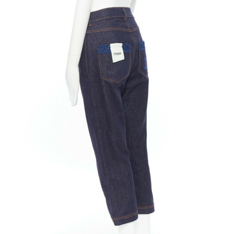 Fendi FENDI PF18 indigo blue crisp denim straight jeans 3/4 heart embroidery IT40 S Size 27" / US 4 / IT 40 - 7 Thumbnail