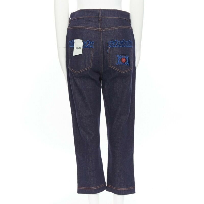 Fendi FENDI PF18 indigo blue crisp denim straight jeans 3/4 heart embroidery IT40 S Size 27" / US 4 / IT 40 - 6 Thumbnail