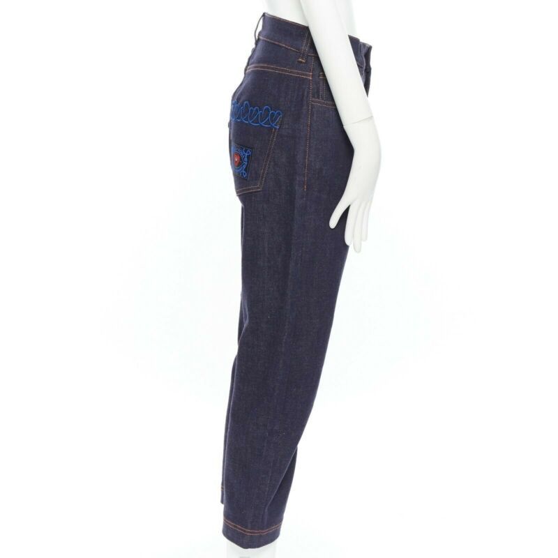 Fendi FENDI PF18 indigo blue crisp denim straight jeans 3/4 heart embroidery IT40 S Size 27" / US 4 / IT 40 - 5 Thumbnail