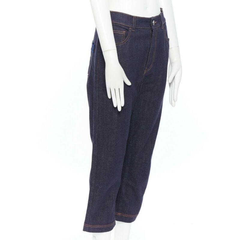 Fendi FENDI PF18 indigo blue crisp denim straight jeans 3/4 heart embroidery IT40 S Size 27" / US 4 / IT 40 - 4 Thumbnail