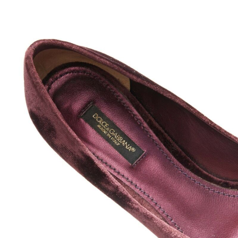 DOLCE & GABBANA embellished purple velvet crystal toe kitten heel pumps EU36.5
