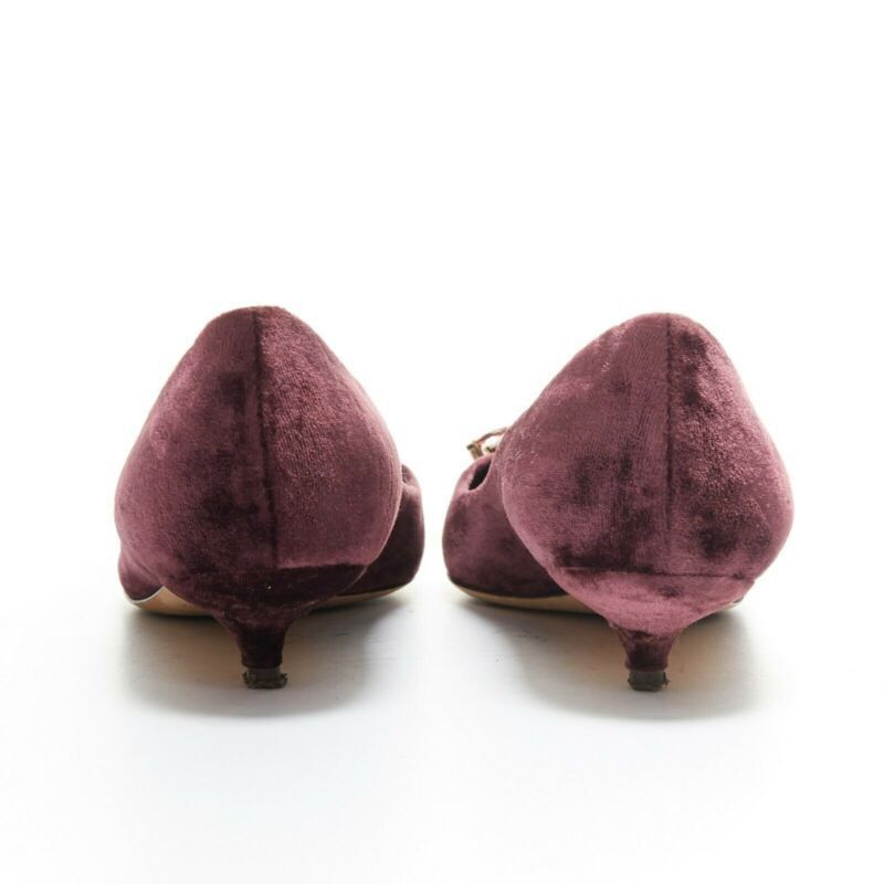 DOLCE & GABBANA embellished purple velvet crystal toe kitten heel pumps EU36.5