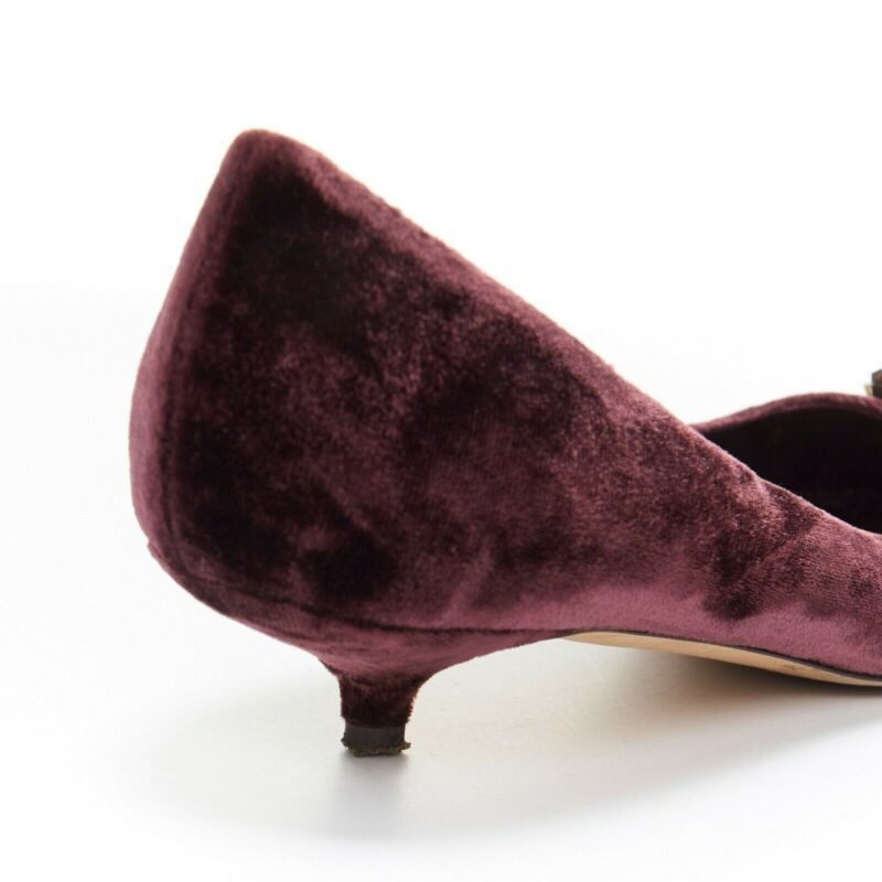 DOLCE & GABBANA embellished purple velvet crystal toe kitten heel pumps EU36.5