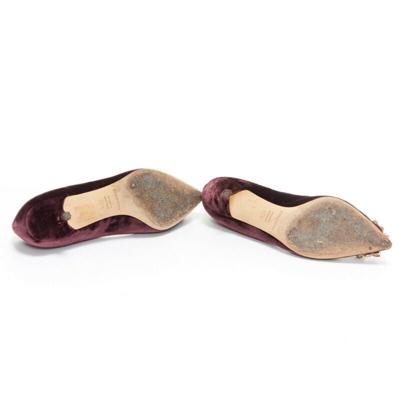 DOLCE & GABBANA embellished purple velvet crystal toe kitten heel pumps EU36.5