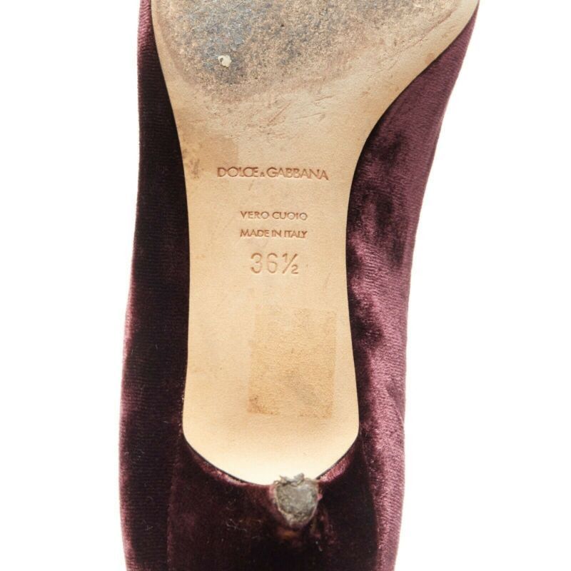 DOLCE & GABBANA embellished purple velvet crystal toe kitten heel pumps EU36.5