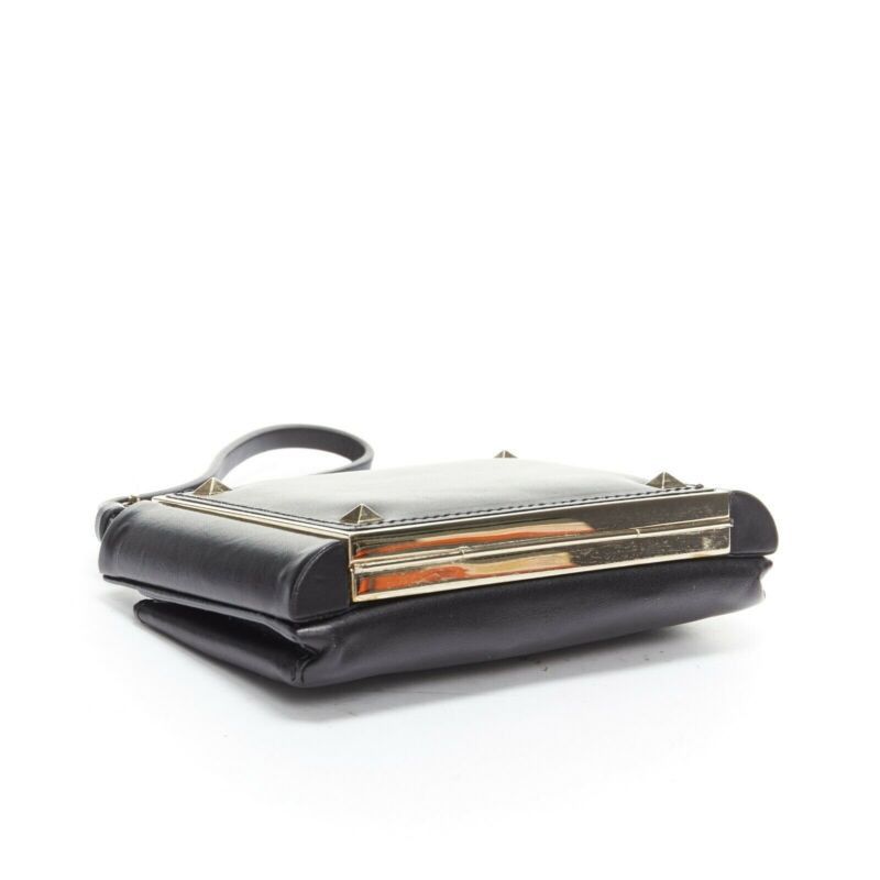 Valentino VALENTINO black leather gold rockstud metal frame miniaudiere clasp clutch bag Size ONE SIZE - 5 Thumbnail