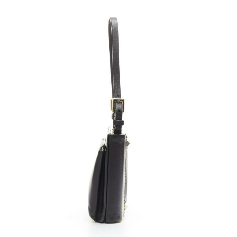Valentino VALENTINO black leather gold rockstud metal frame miniaudiere clasp clutch bag Size ONE SIZE - 3 Thumbnail