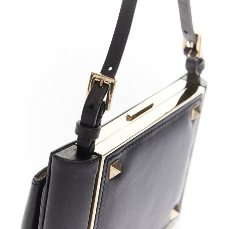 Valentino VALENTINO black leather gold rockstud metal frame miniaudiere clasp clutch bag Size ONE SIZE - 6 Thumbnail
