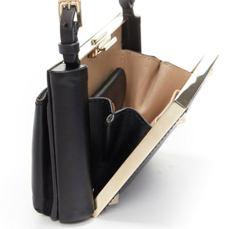 Valentino VALENTINO black leather gold rockstud metal frame miniaudiere clasp clutch bag Size ONE SIZE - 9 Thumbnail