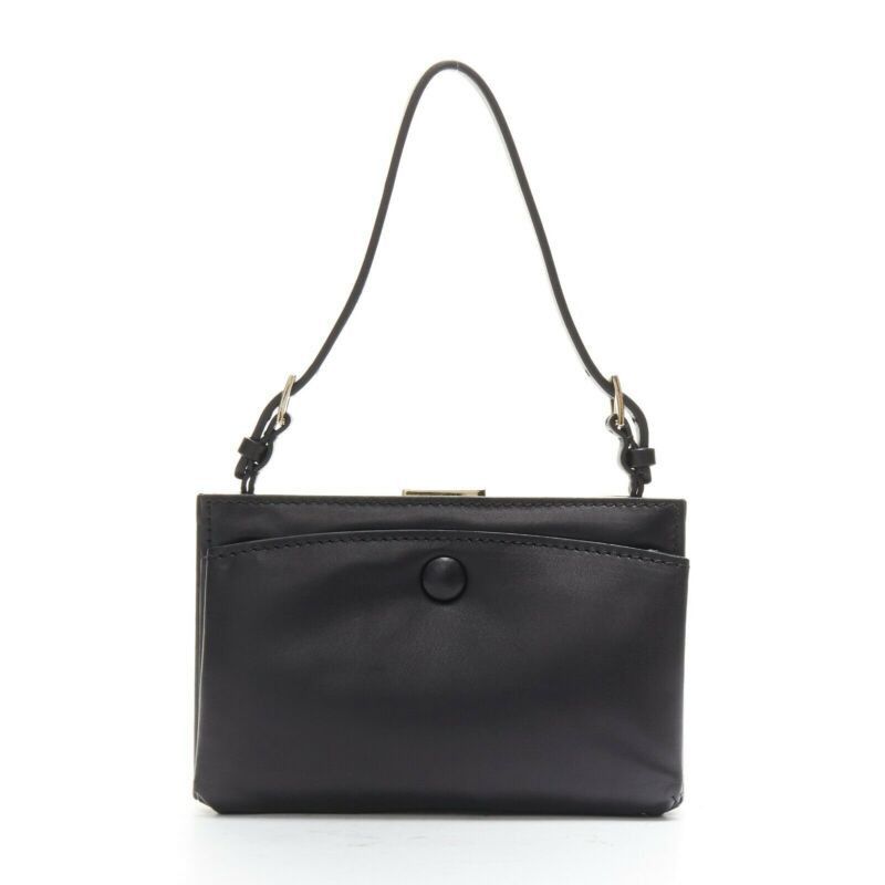 Valentino VALENTINO black leather gold rockstud metal frame miniaudiere clasp clutch bag Size ONE SIZE - 4 Thumbnail