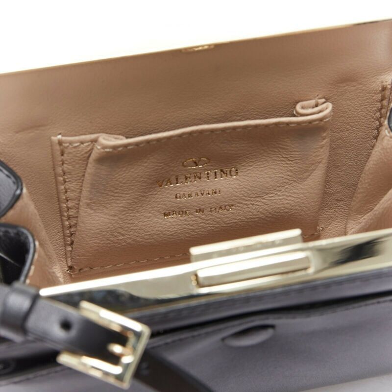 Valentino VALENTINO black leather gold rockstud metal frame miniaudiere clasp clutch bag Size ONE SIZE - 8 Thumbnail