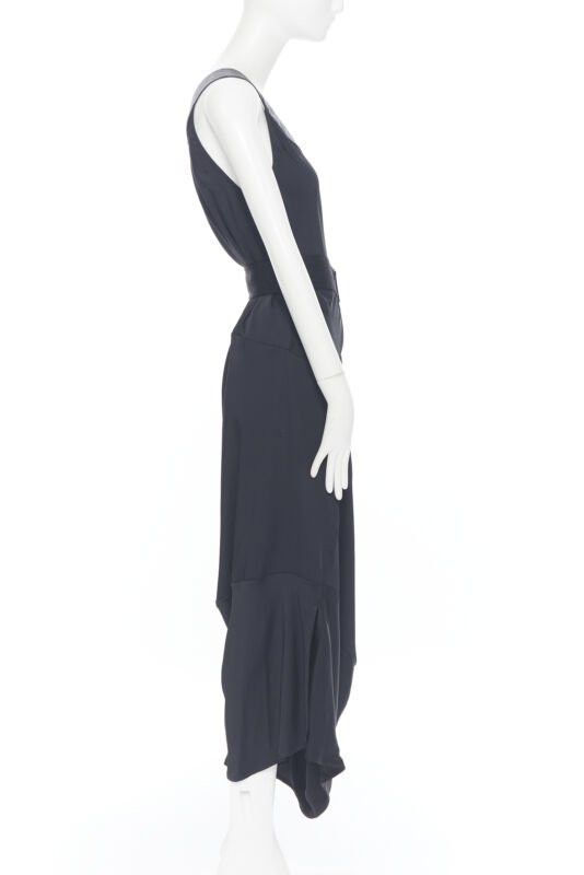 Victoria Beckham new VICTORIA BECKHAM 2018 Runway black satin leather collar belted dress UK8 S Size S / US 4 / IT 40 - 4 Thumbnail