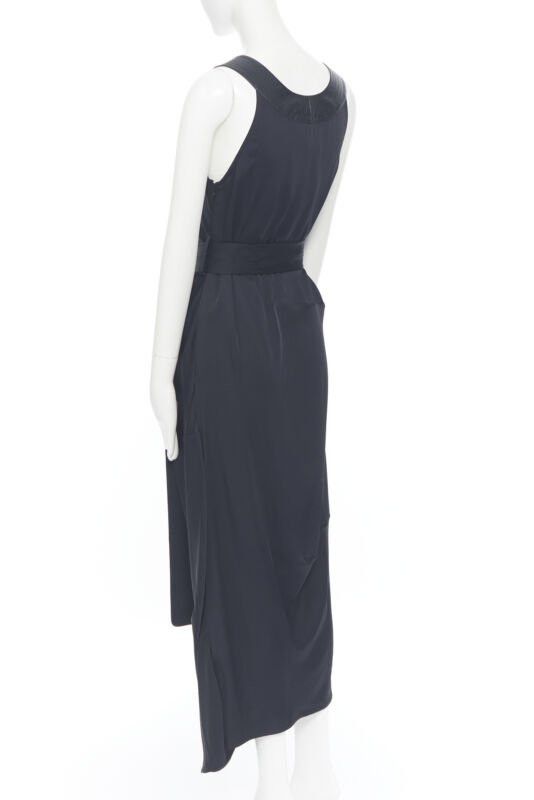 Victoria Beckham new VICTORIA BECKHAM 2018 Runway black satin leather collar belted dress UK8 S Size S / US 4 / IT 40 - 6 Thumbnail