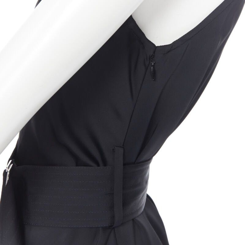 Victoria Beckham new VICTORIA BECKHAM 2018 Runway black satin leather collar belted dress UK8 S Size S / US 4 / IT 40 - 9 Thumbnail