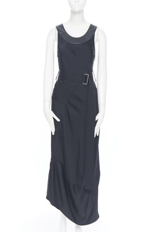 Victoria Beckham new VICTORIA BECKHAM 2018 Runway black satin leather collar belted dress UK8 S Size S / US 4 / IT 40 - 3 Thumbnail