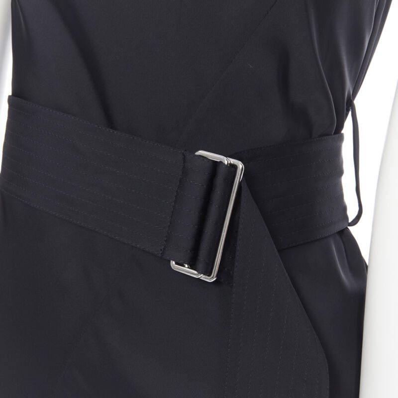 Victoria Beckham new VICTORIA BECKHAM 2018 Runway black satin leather collar belted dress UK8 S Size S / US 4 / IT 40 - 2 Thumbnail