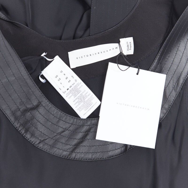 Victoria Beckham new VICTORIA BECKHAM 2018 Runway black satin leather collar belted dress UK12 L Size M / US 6-8 / IT 42-44 - 10 Thumbnail