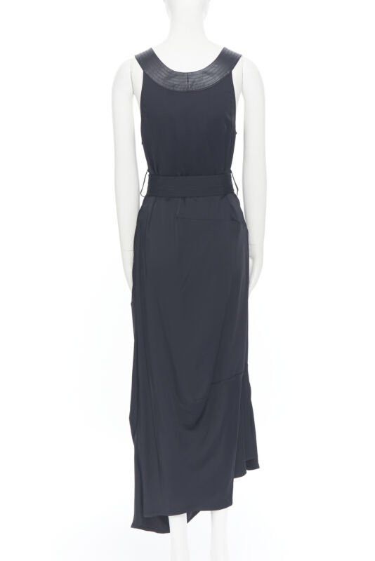 Victoria Beckham new VICTORIA BECKHAM 2018 Runway black satin leather collar belted dress UK12 L Size M / US 6-8 / IT 42-44 - 5 Thumbnail