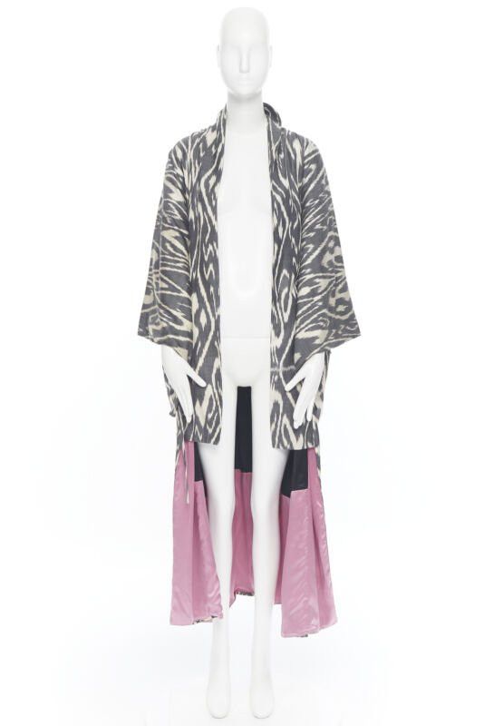 Oscar De La Renta new OSCAR DE LA RENTA SS19 Runway brown black leopard pink silk lined kimono L Size M / US 6-8 / IT 42-44 - 4 Thumbnail