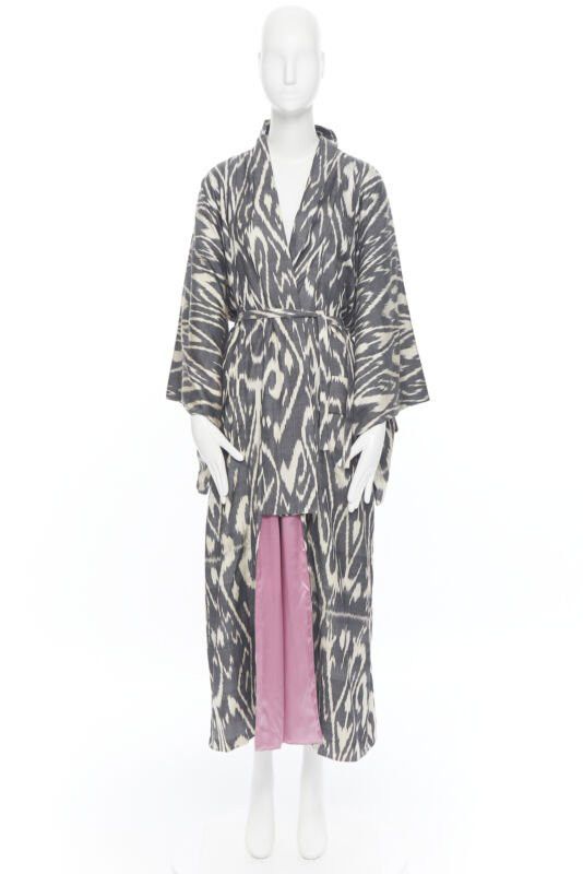 Oscar De La Renta new OSCAR DE LA RENTA SS19 Runway brown black leopard pink silk lined kimono L Size M / US 6-8 / IT 42-44 - 3 Thumbnail