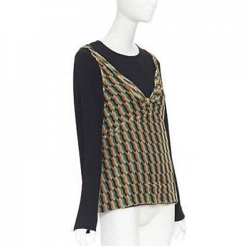 Dries Van Noten new DRIES VAN NOTEN AW17 silk black orange geometric camisole layered top FR38 Size S / US 4 / IT 40 - 3 Thumbnail