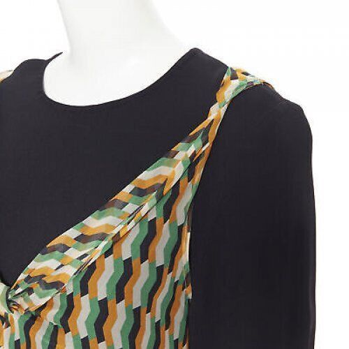 Dries Van Noten new DRIES VAN NOTEN AW17 silk black orange geometric camisole layered top FR38 Size S / US 4 / IT 40 - 7 Thumbnail