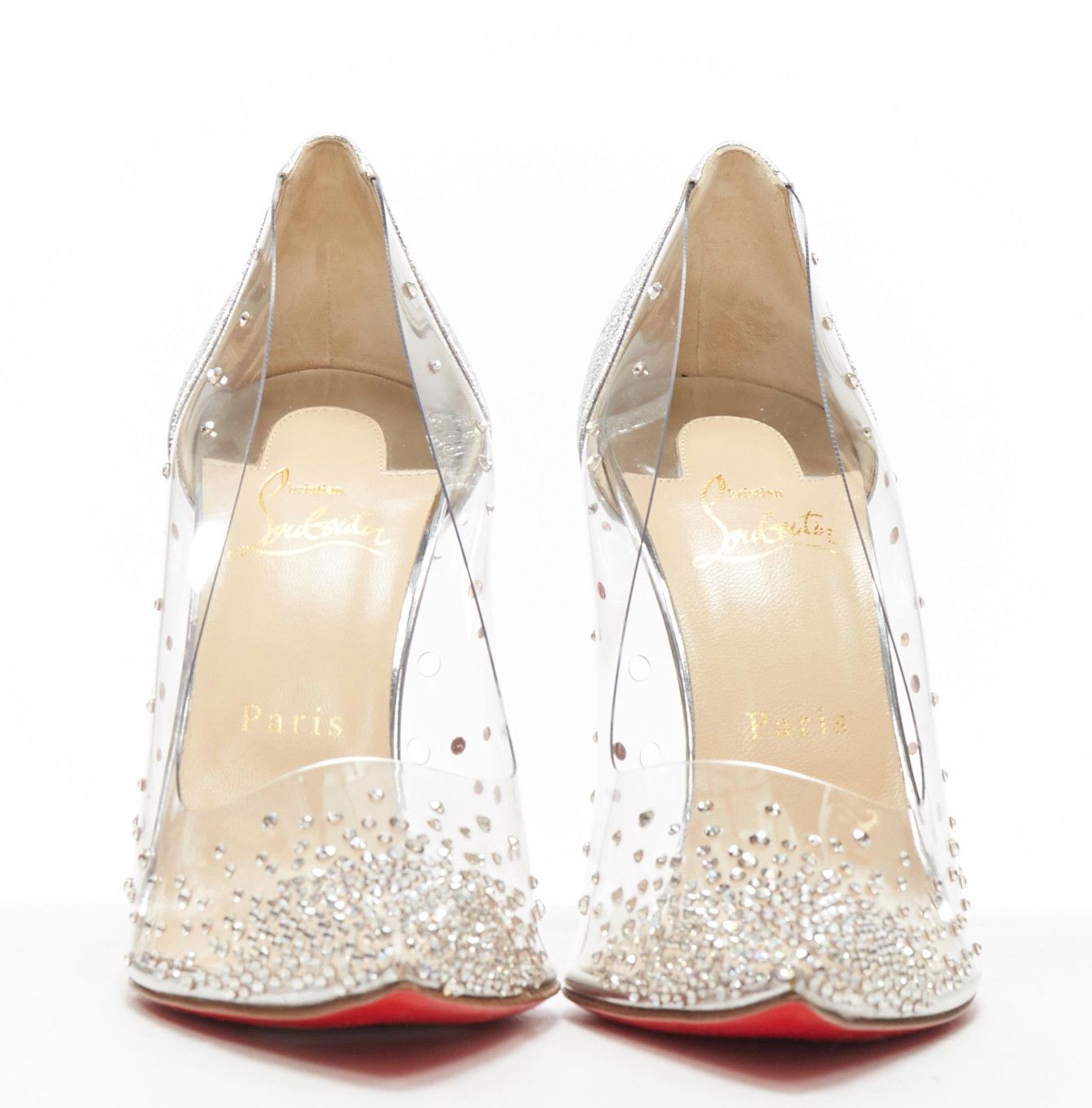 Christian Louboutin new CHRISTIAN LOUBOUTIN Degrastrass 100 clear PVC silver strass bridal pump EU40 Size US 10 / IT 40 - 3 Thumbnail