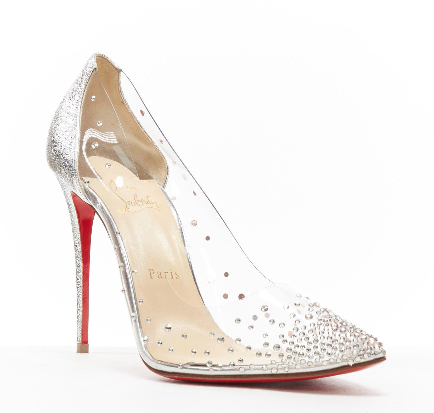 Christian Louboutin new CHRISTIAN LOUBOUTIN Degrastrass 100 clear PVC silver strass bridal pump EU40 Size US 10 / IT 40 - 2 Thumbnail