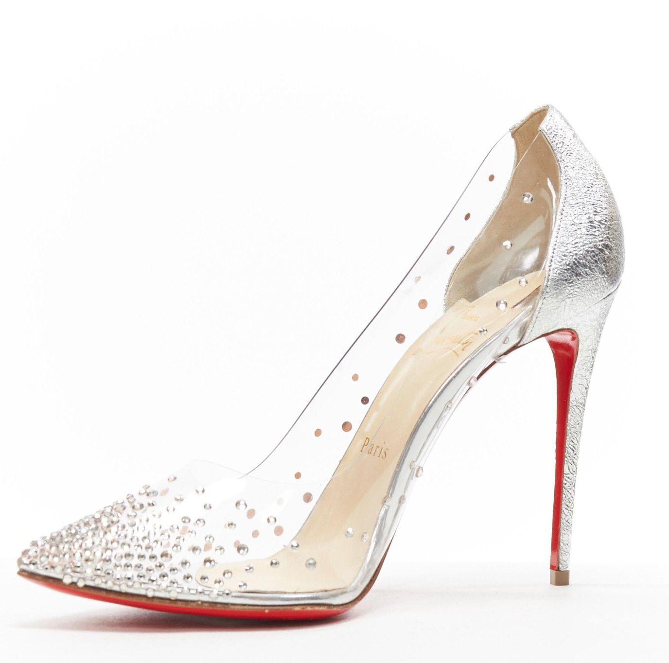 Christian Louboutin new CHRISTIAN LOUBOUTIN Degrastrass 100 clear PVC silver strass bridal pump EU40 Size US 10 / IT 40 - 4 Thumbnail
