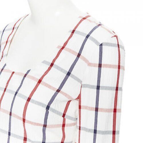 Rosie Assoulin new ROSIE ASSOULIN SS18 white checked seersucker puff sleeve wrap top US0 XS Size XS / US 0-2 / IT 36-38 - 7 Thumbnail