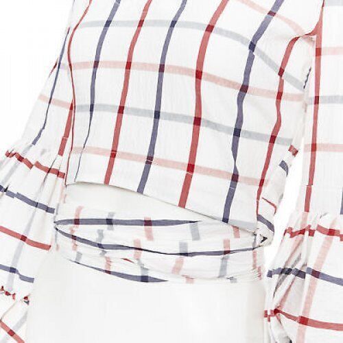 Rosie Assoulin new ROSIE ASSOULIN SS18 white checked seersucker puff sleeve wrap top US0 XS Size XS / US 0-2 / IT 36-38 - 8 Thumbnail