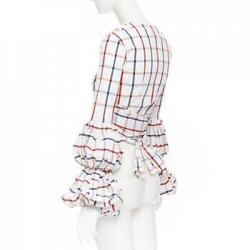 Rosie Assoulin new ROSIE ASSOULIN SS18 white checked seersucker puff sleeve wrap top US0 XS Size XS / US 0-2 / IT 36-38 - 6 Thumbnail