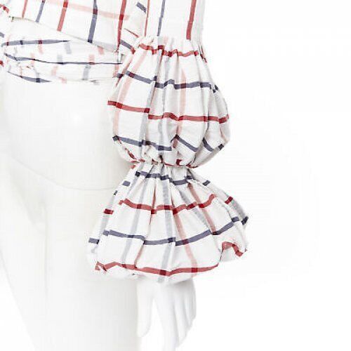 Rosie Assoulin new ROSIE ASSOULIN SS18 white checked seersucker puff sleeve wrap top US0 XS Size XS / US 0-2 / IT 36-38 - 2 Thumbnail