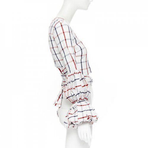 Rosie Assoulin new ROSIE ASSOULIN SS18 white checked seersucker puff sleeve wrap top US0 XS Size XS / US 0-2 / IT 36-38 - 4 Thumbnail