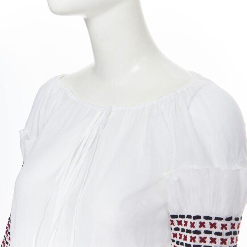 Rosie Assoulin new ROSIE ASSOULIN white ethnic embroidery smocked sleeves off shoulder top US4 Size S / US 4 / IT 40 - 7 Thumbnail