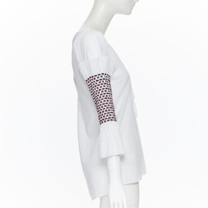 Rosie Assoulin new ROSIE ASSOULIN white ethnic embroidery smocked sleeves off shoulder top US4 Size S / US 4 / IT 40 - 4 Thumbnail
