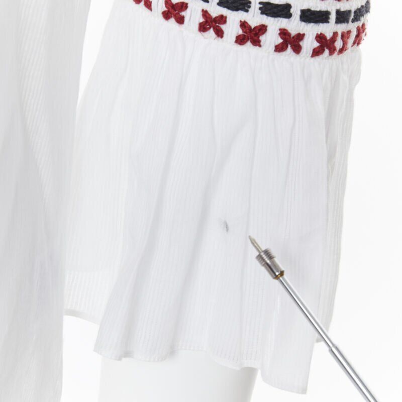 Rosie Assoulin new ROSIE ASSOULIN white ethnic embroidery smocked sleeves off shoulder top US4 Size S / US 4 / IT 40 - 9 Thumbnail