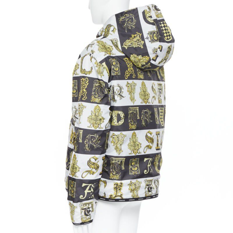 new VERSACE Reversible Baroque Alphabet gold black nylon quilted jacket IT58 4XL