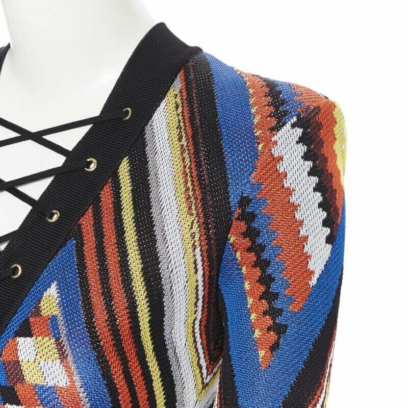 Balmain new BALMAIN Runway ethnic tribal knitted lace V-neck bodycon mini dress FR38 M Size S / US 4 / IT 40 - 7 Thumbnail