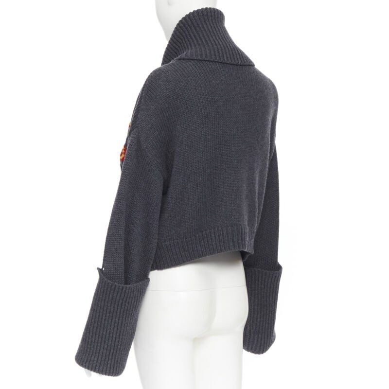 MONSE MONSE 100% wool Monsfield fringe intarsia knit oversized cropped sweater S Size S / US 4 / IT 40 - 6 Thumbnail